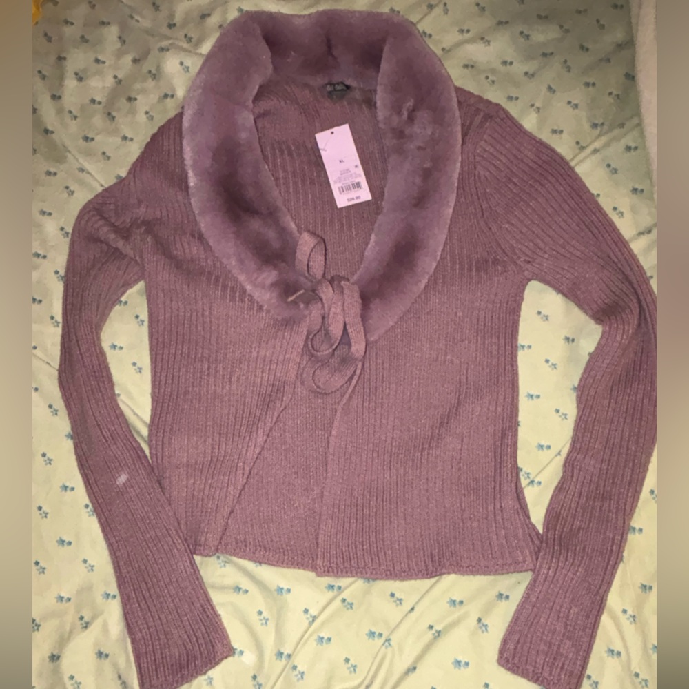 Wild Fable Purple Cardigan with Faux Fur Collar